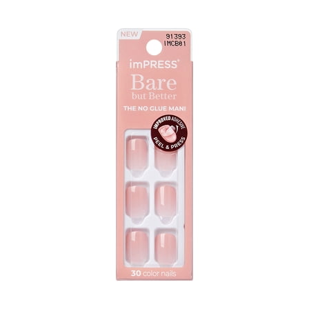 KISS imPRESS Bare but Better Short Square Oval Press-on Nails, Light Pink, 30 Pieces
