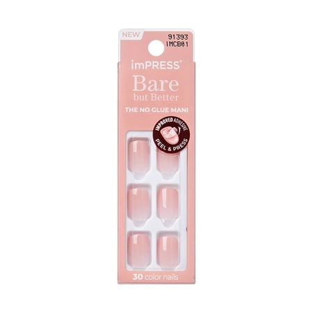 KISS IMPRESS Bare but Better Short Square Oval Press on Nails, Light Pink, 30 Pieces