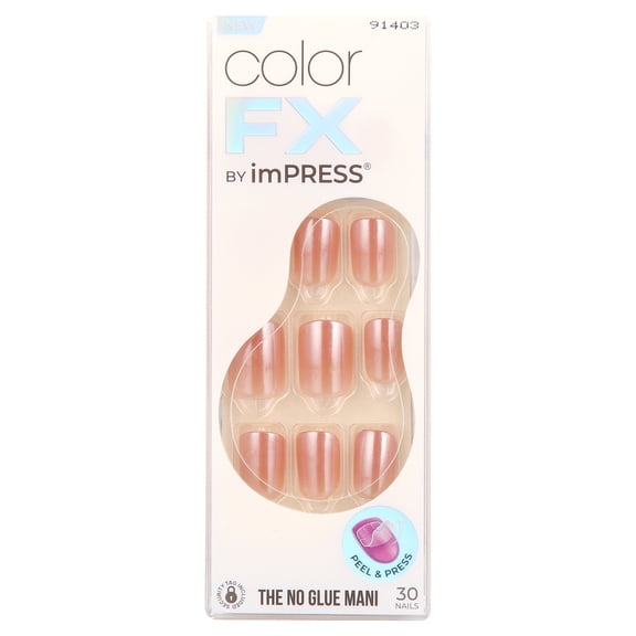KISS imPRESS Color FX Press-On Nails, No Glue Needed, Neutral, Short Square, 33 Ct.