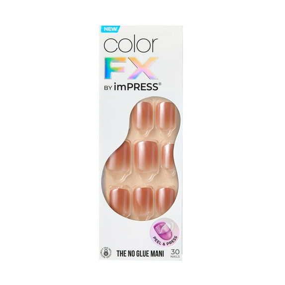 KISS imPRESS Color FX Press on Nails, Last Call, Beige, Short Squoval, 30 Count