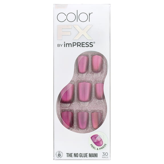 Kiss Impress Color FX Short Square Press on Nails, Pink, 30 Pieces
