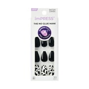 Impress Medium Press On Nails, Like A Star, Black, Medium Coffin, 30 Count