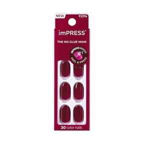 Kiss Impress Color Short Oval Press on Nails, Solid Red, 30 Pieces