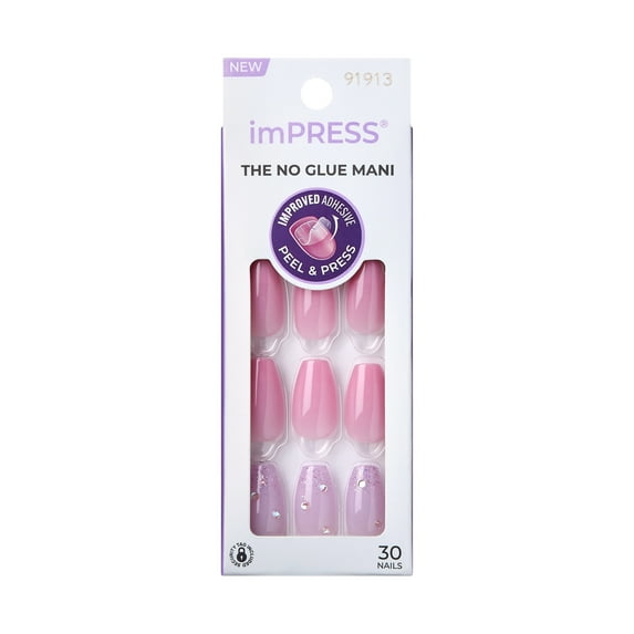 KISS imPRESS Press on Nails, Moonlit, Pink, Medium Coffin, 30 Count