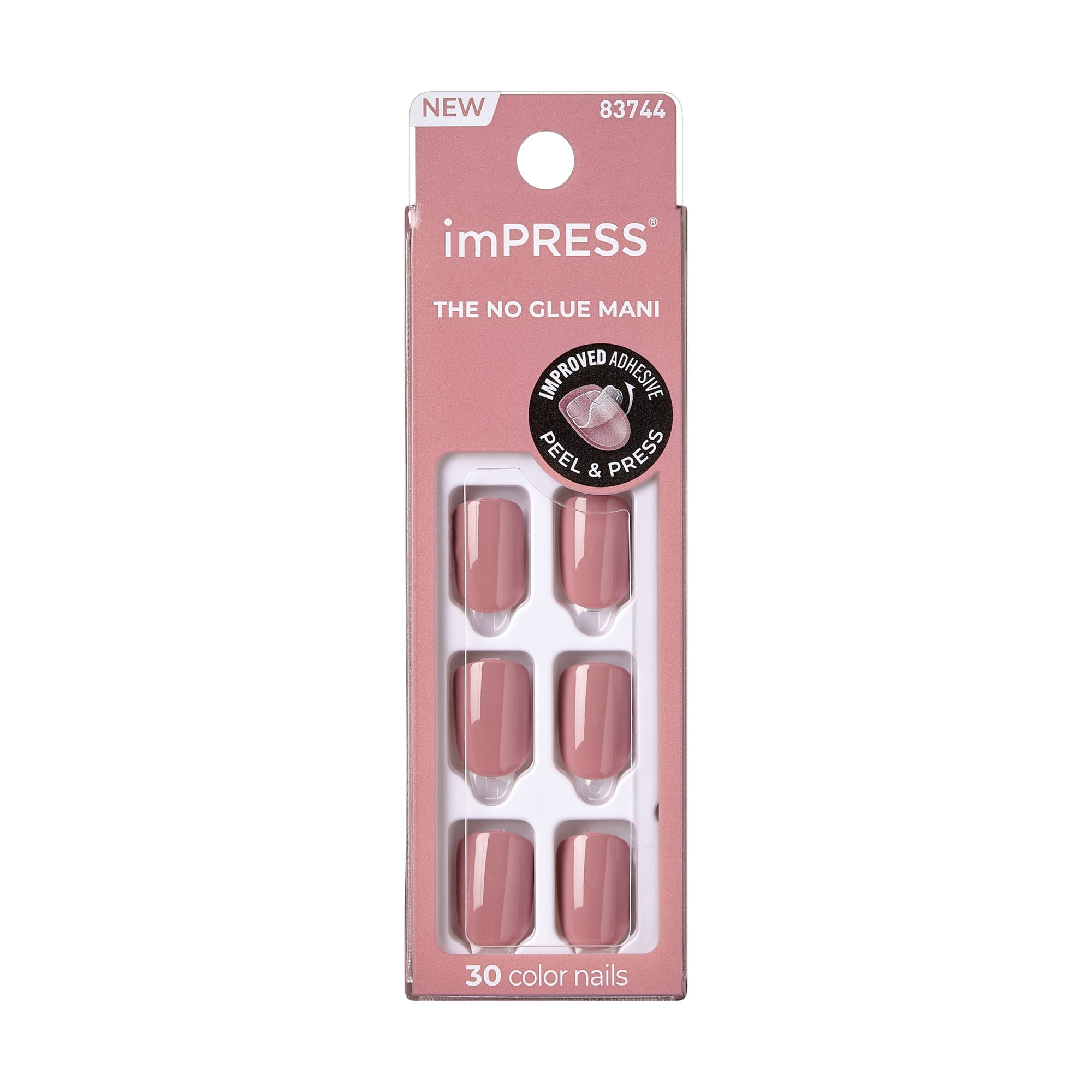 KISS imPRESS  Press on Nails, Petal Pink, Pink, Short Squoval, 30 Count
