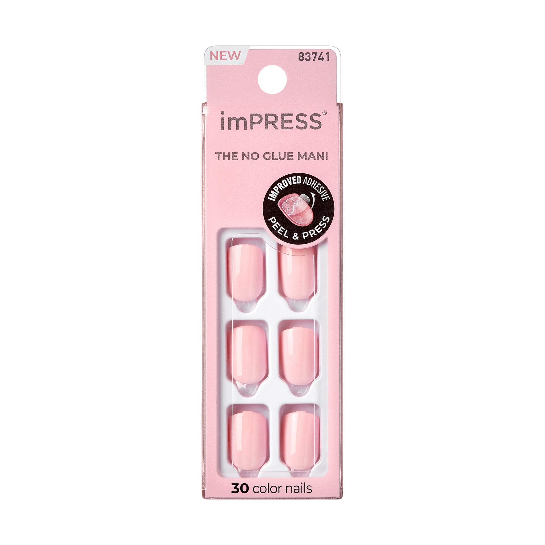 Impress Color Press On Nails, No Glue Needed, Pink, Short Squoval, 30 Ct.