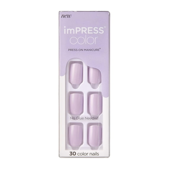 KISS imPRESS Press on Nails, Picture Purplect, Purple, Short Squoval, 30 Count