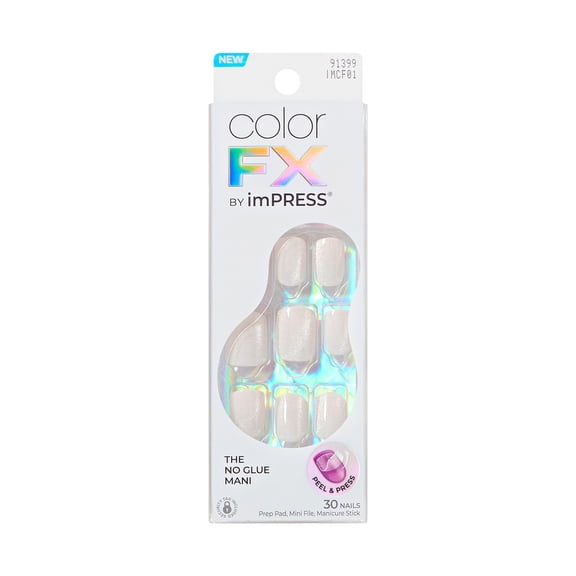 Kiss colorFX by Impress Press On Nails , No Glue Needed, White, Short Squoval, 30 Ct.
