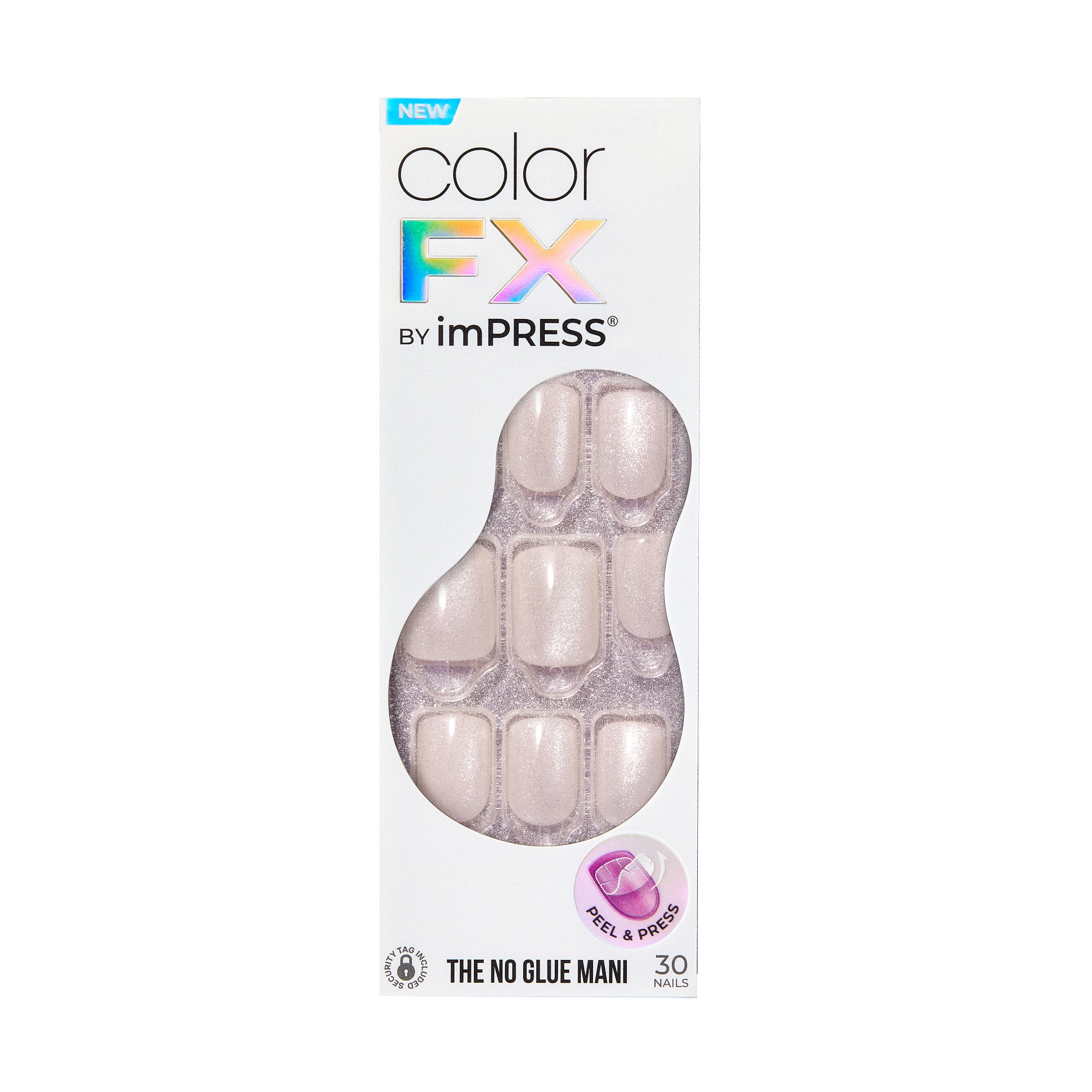 KISS imPRESS Color FX Press on Nails, Rebel, White, Short Squoval, 30 Count