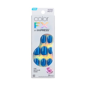 Kiss Impress ColorFX Short Oval Press-On Nails, Blue, 30 Pieces