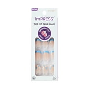 Impress Modern French Tip Press On Nails, No Glue Needed, Blue Tips, Short Square, 30 Ct.
