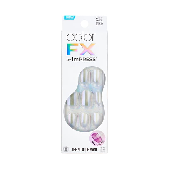 Kiss Impress Color FX  Short Oval Press on Nails, Silver, 30 Pieces