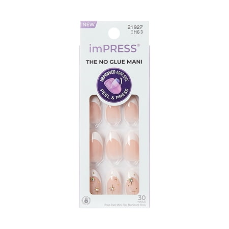 Kiss Impress French Tip Medium Almond Press on Nails, 30 Pieces