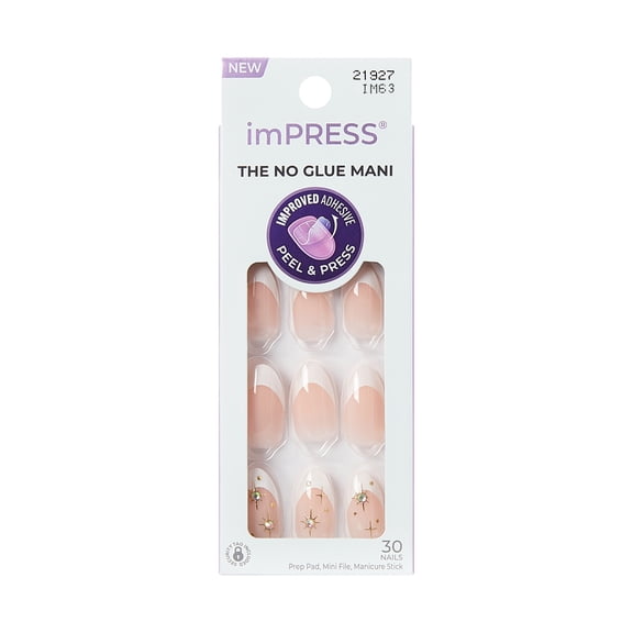 KISS imPRESS French Tip Medium Almond Press on Nails, 30 Pieces