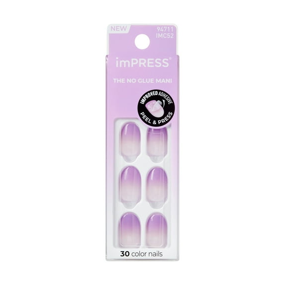 KISS imPRESS Press on Nails, Take A Chance, Purple, Short Oval, 30 Count
