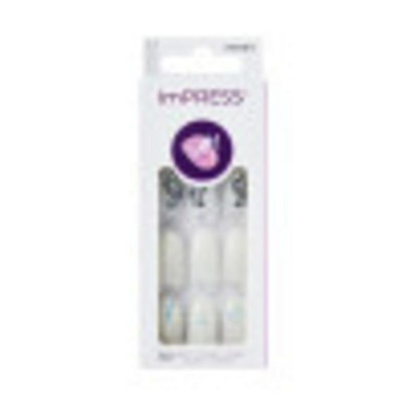 Impress Design Press On Nails , Too Sweet, White, Medium Almond Shape, 30 Count