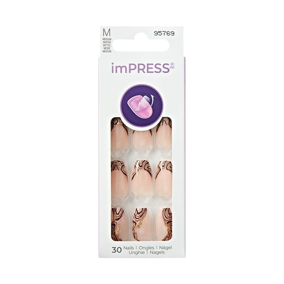 KISS imPRESS  Press on Nails, Undeniable, Brown, Medium Coffin, 30 Count