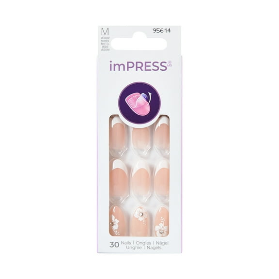 KISS imPRESS Design Press on Nails, Uplifted, White, Medium Almond, 30 Count