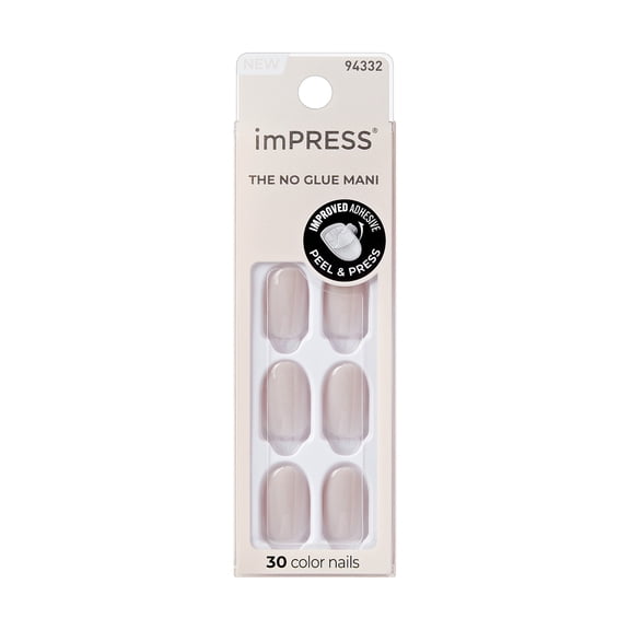 imPRESS Color Press On Nails, No Glue Needed, Neutral, Short Length, Oval Shape, 30 Ct.
