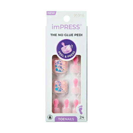 Impress Press On Toenails, No Glue Needed, Pink Glitter, Short Squoval, 27 Ct.