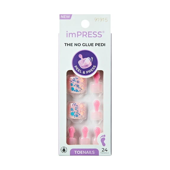 KISS imPRESS Press on Toenails, Design, Brave Hearts, Pink, Short Squoval, 24 Count