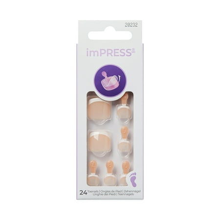 Kiss Impress Press On Toenails, ‘Chasing Summer’, White, Short Squoval, 24 Count