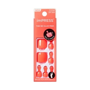 Kiss Impress Press On Toenails, Pure Mood, Orange, Short Squoval, 24 Count