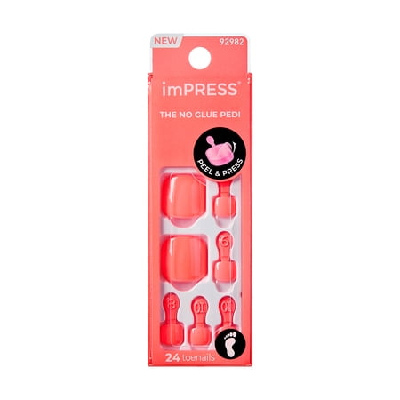 imPRESS Press On Toenails, No Glue Needed, Orange, Short Length, Squoval Shape, 27 Ct.