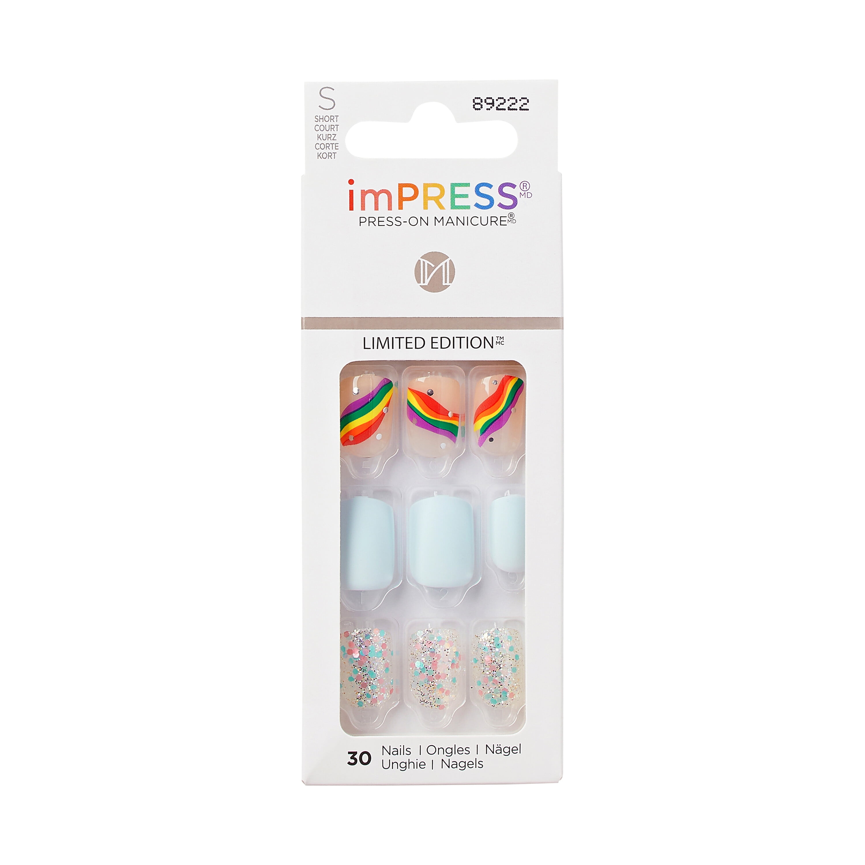 KISS imPRESS Pride Collection Short Square Press-On Nails, Blue