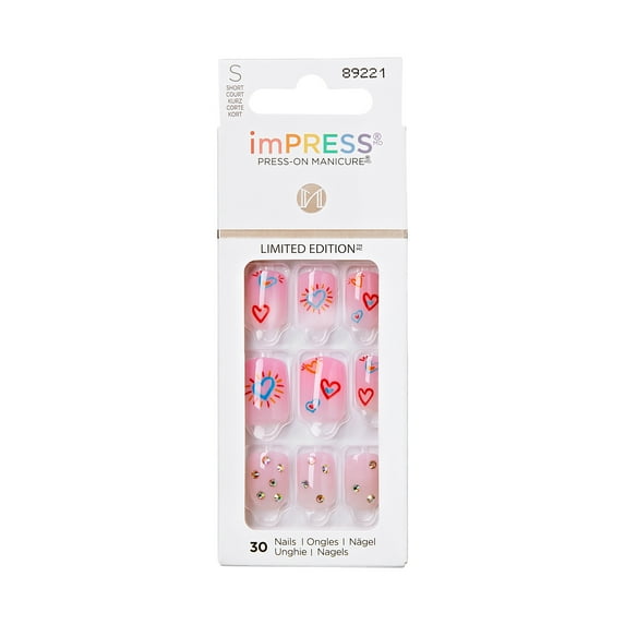 KISS imPRESS Pride Collection Short Square Press-On Nails, Pink, 30 Pieces