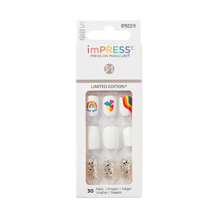 KISS imPRESS Pride Collection Short Square Press-On Nails, White, 30 Pieces