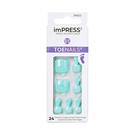 KISS imPRESS Square Press-On Toenails, Blue, 24 Pieces