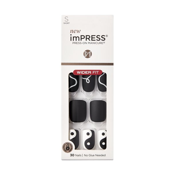 KISS imPRESS Wider Fit PressOn Nails, ‘Deep Black’, 30 Count