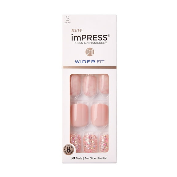 KISS imPRESS Wider Fit Press-On Nails, Pink, Short Square, Just a Dream, 33 Ct.
