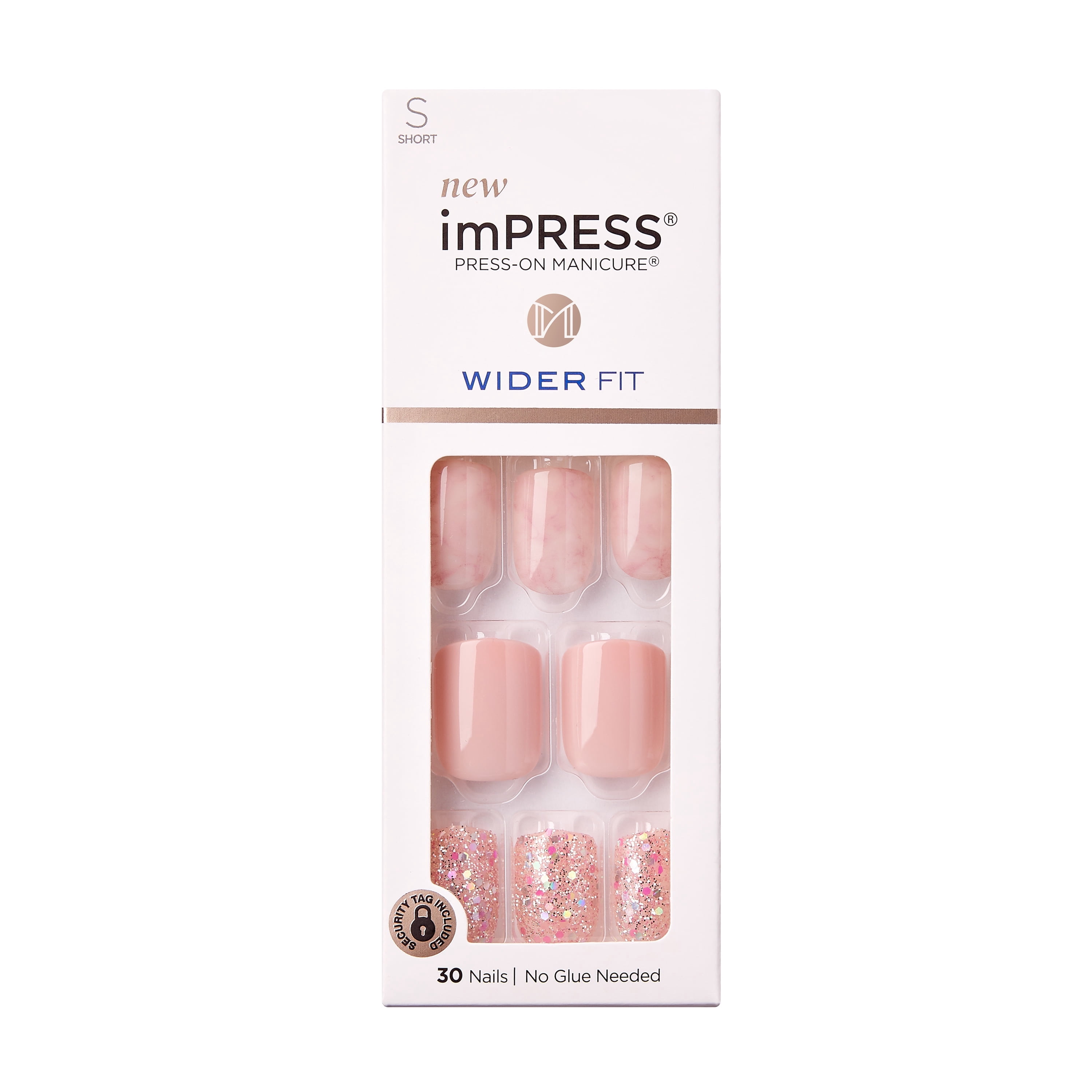 KISS imPRESS Wider Fit Press-On Nails, Pink, Short Square, ‘Just a Dream’, 33 Ct.