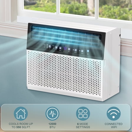 KISSAIR 12,000 BTU U-Shaped Window Air Conditioner with Remote, 6 Cooling & 3 Fan Modes, 24H Timer, Quiet Operation, Cools up to 550 Sq.Ft, 115V Window AC Unit