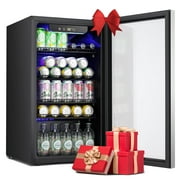 KISSAIR 126 Can Beverage Refrigerator and Cooler with Glass Door, Freestanding Wine Chiller for Home/Office/Bar-Black