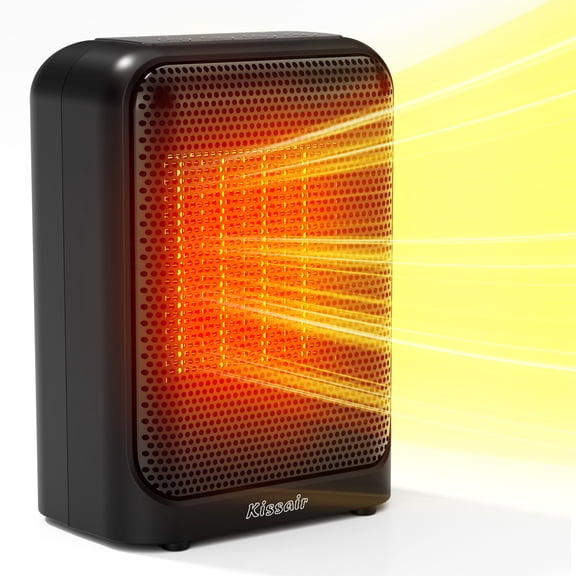 KISSAIR 1400W Ceramic Space Heater with LED Display, Thermostat, ECO & Sleep Mode ,24H Timer and Tip-Over Protection,BLACK