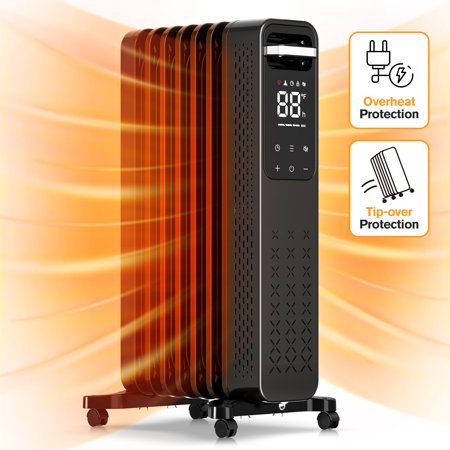 KISSAIR 1500W Oil Filled Radiator Space Heater, Adjustable Thermostat, Room Heater (Black)