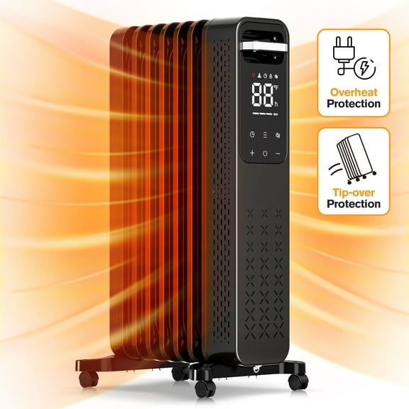 KISSAIR 1500W Oil Filled Radiator Space Heater, Adjustable Thermostat, Room Heater (Black)