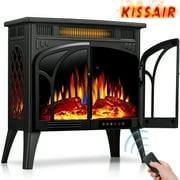 KISSAIR 25 Electric Fireplace Heater, Overheat Protection Design, 3D Realistic Flame Effect, Independent Remote Control Fireplace, 500W/1500W, BLACK