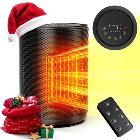 KISSAIR 1500 W Inside Space Heater, PTC Ceramic Heater with Remove Control & LED Screen, 24H Timer, 4 Modes & Tip-Over Protection,BLACK