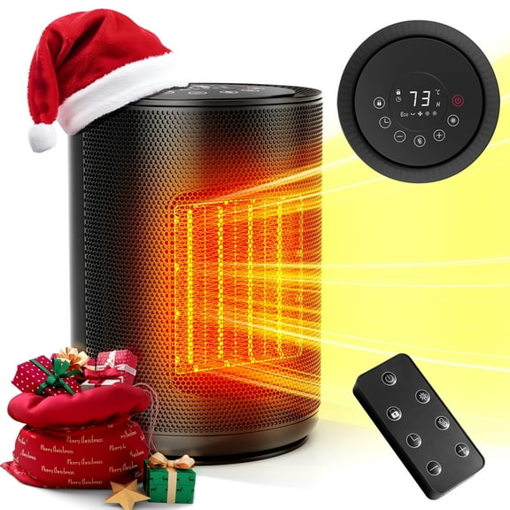 KISSAIR 1500 W Inside Space Heater, PTC Ceramic Heater with Remove Control & LED Screen, 24H Timer, 4 Modes & Tip-Over Protection,BLACK