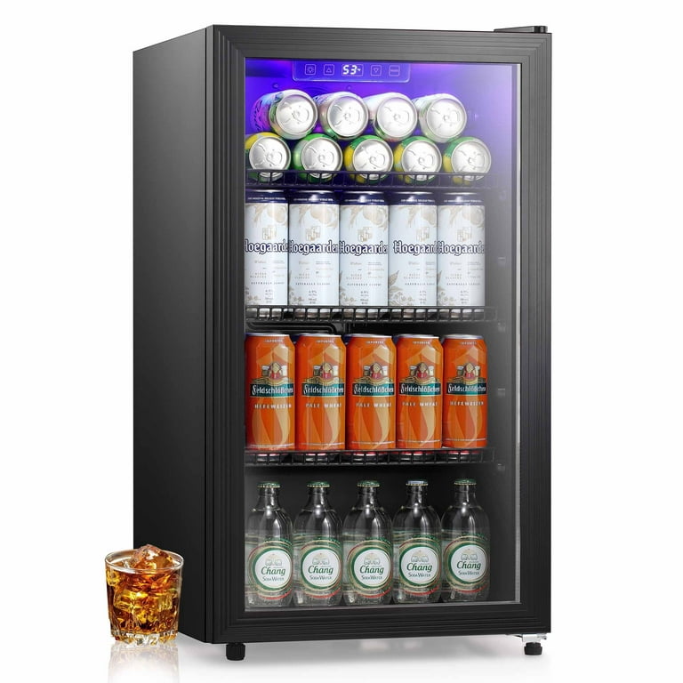 KISSAIR 3.1Cu.Ft, Beverage Cooler Wine Refrigerator - 105 Can Soda or Beer  Mini Fridge, Small Wine Cellar for Home, Office and Bar, Compact Drink  Cooler,Electronic Temp Control, Black 