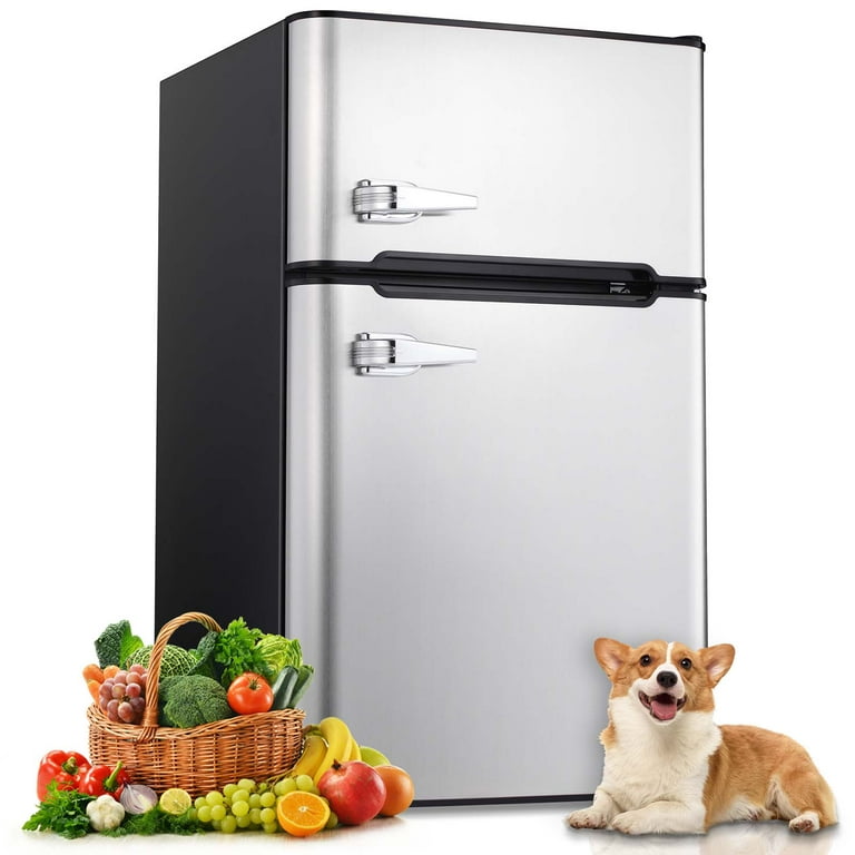 Auseo 3.2 Cu.Ft Double Door Mini Fridge with Freezer, Compact Retro  Refrigerator for Dorm, Office, Bar, RV, Bedroom, Black 
