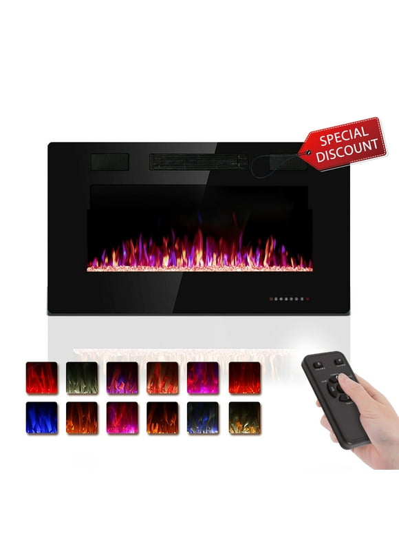 KISSAIR 30’’ 1500W Wall Mounted Recessed Electric Fireplace,12 Flame Color Modes,Touch Screen & Remote Control,Ultra Thin & Low Noise