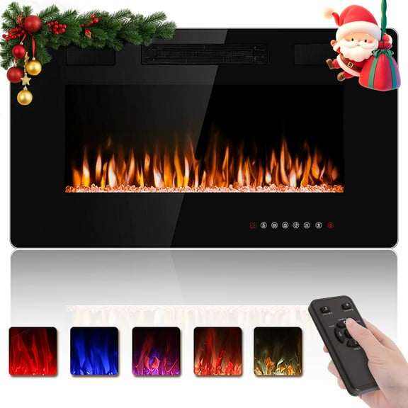 KISSAIR 30“ Indoor Electric Fireplace Ultra Thin Fireplace, Wall Mounted Recessed Fireplace with Remove Control &Timer, 12 Colors,750W/1500W