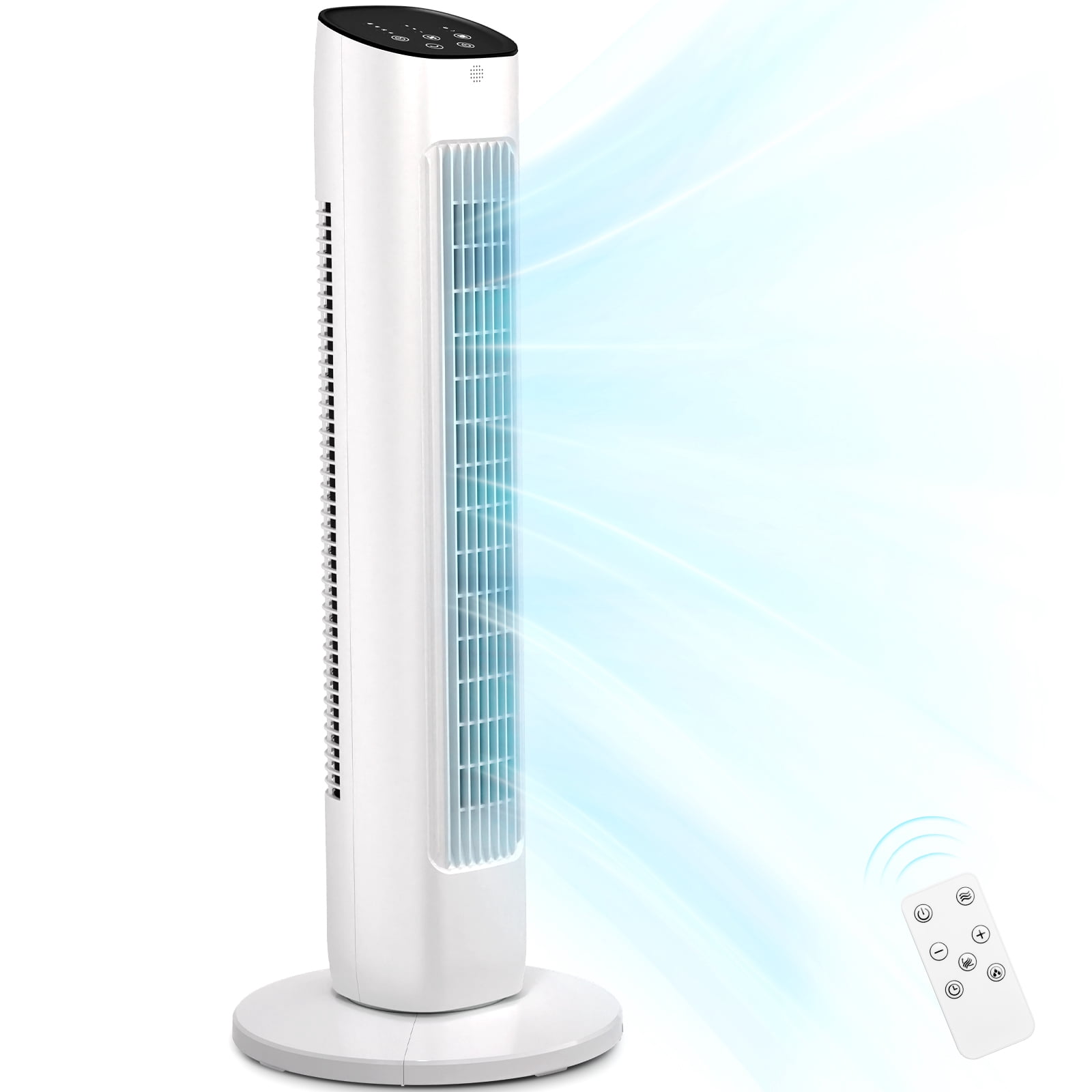 KISSAIR 35" Tower Fan Portable Floor Fans with Remote Control & 12H Timer 3 Speeds Wind 3 Modes , White