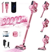KISSAIR 300W Cordless Vacuum Cleaner, Brushless motor Lightweight Self-standing Led Display Screen Vacuum Cleaners for Home, 45 Min RuntimeCarpet Pet Hair, Pink