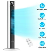 KISSAIR 35" Oscillating Tower Fan, Bladeless Floor Fan with Remote, 4 Modes & 3 Speeds, 12H Timer, Quiet & Family-Safe, LED Display, 85° Wide Cooling for Bedroom & Home (Black - White mix)